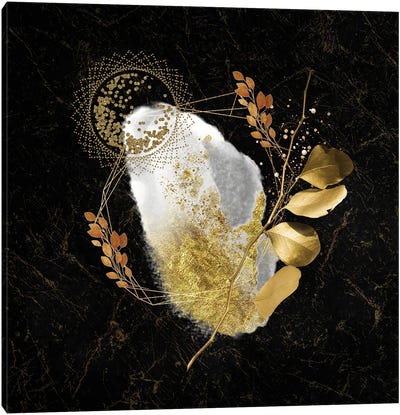 White Cloud And Golden Dust With Metallic Leaves Accent Canvas Art Print - Artsy Bessy