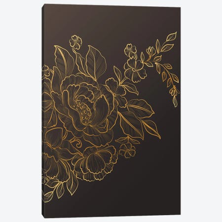 Golden Silk Flowers I Canvas Print #ASY31} by Artsy Bessy Canvas Artwork