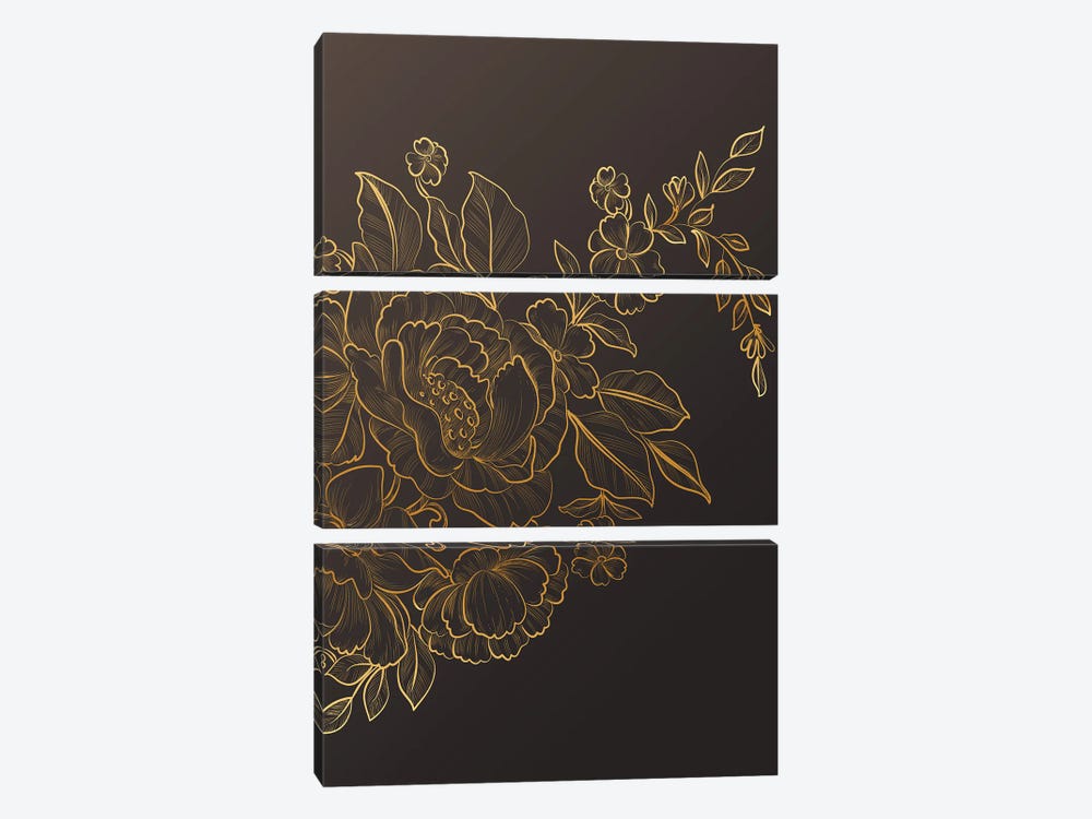 Golden Silk Flowers I by Artsy Bessy 3-piece Canvas Print