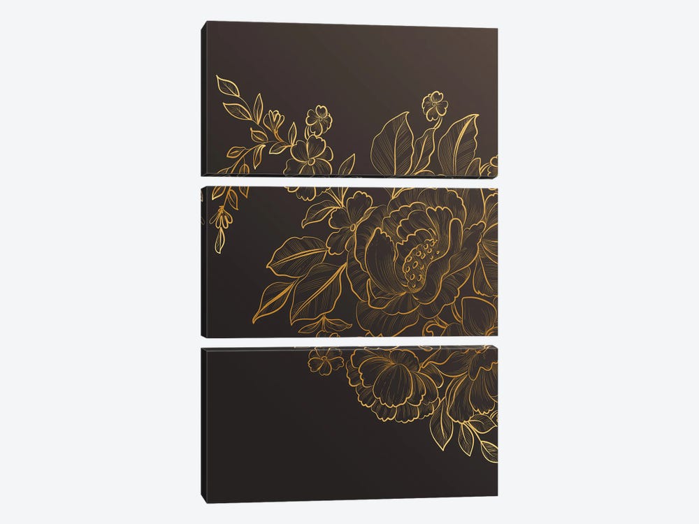 Golden Silk Flowers II by Artsy Bessy 3-piece Canvas Wall Art