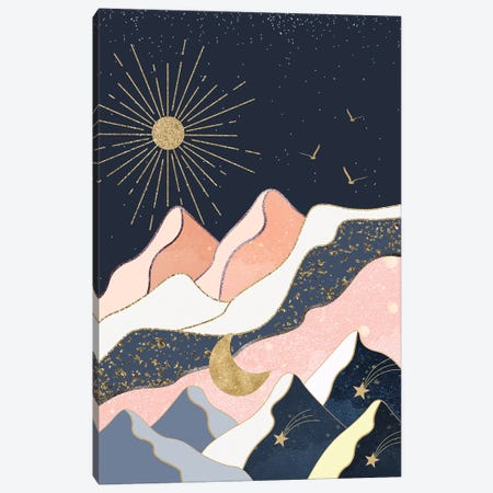 The Sun, The Moon, The Stars And The Mountains Canvas Print #ASY33} by Artsy Bessy Canvas Wall Art