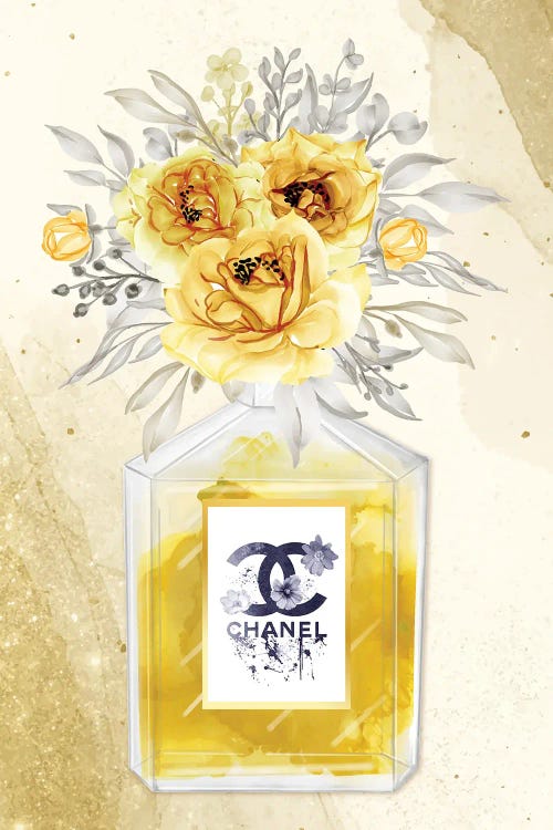 Framed Canvas Art (White Floating Frame) - Sweet Escape: Chanel Perfume Bottle by Artsy Bessy ( Fashion > Fashion Brands > Chanel art) - 26x18 in