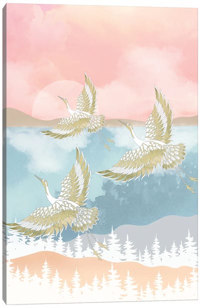 Dusk And The Golden Flight Canvas Art Print - Rose Gold Art