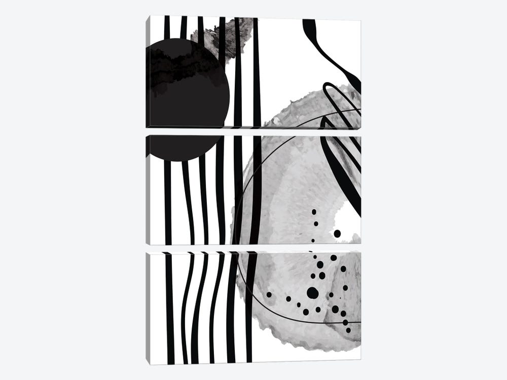 Watercolor Black And White Abstract Geometric VI by Artsy Bessy 3-piece Canvas Print