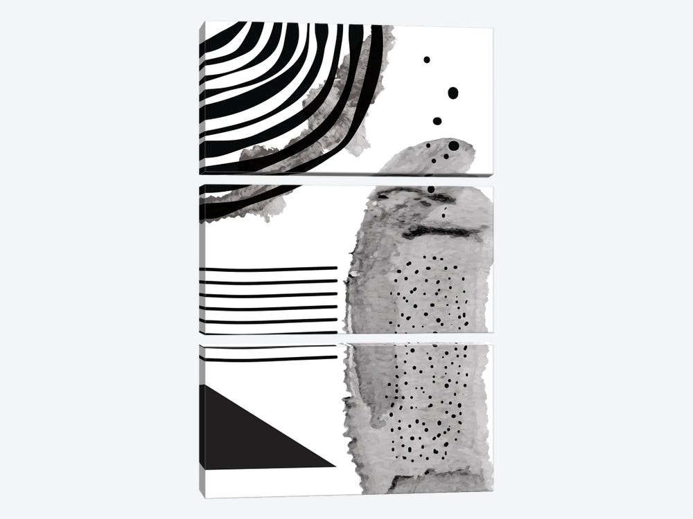 Watercolor Black And White Abstract Geometric V by Artsy Bessy 3-piece Canvas Wall Art