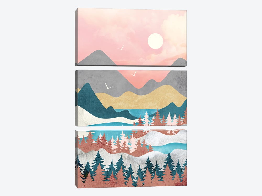 Mountains, Lake, And Serenity by Artsy Bessy 3-piece Canvas Print