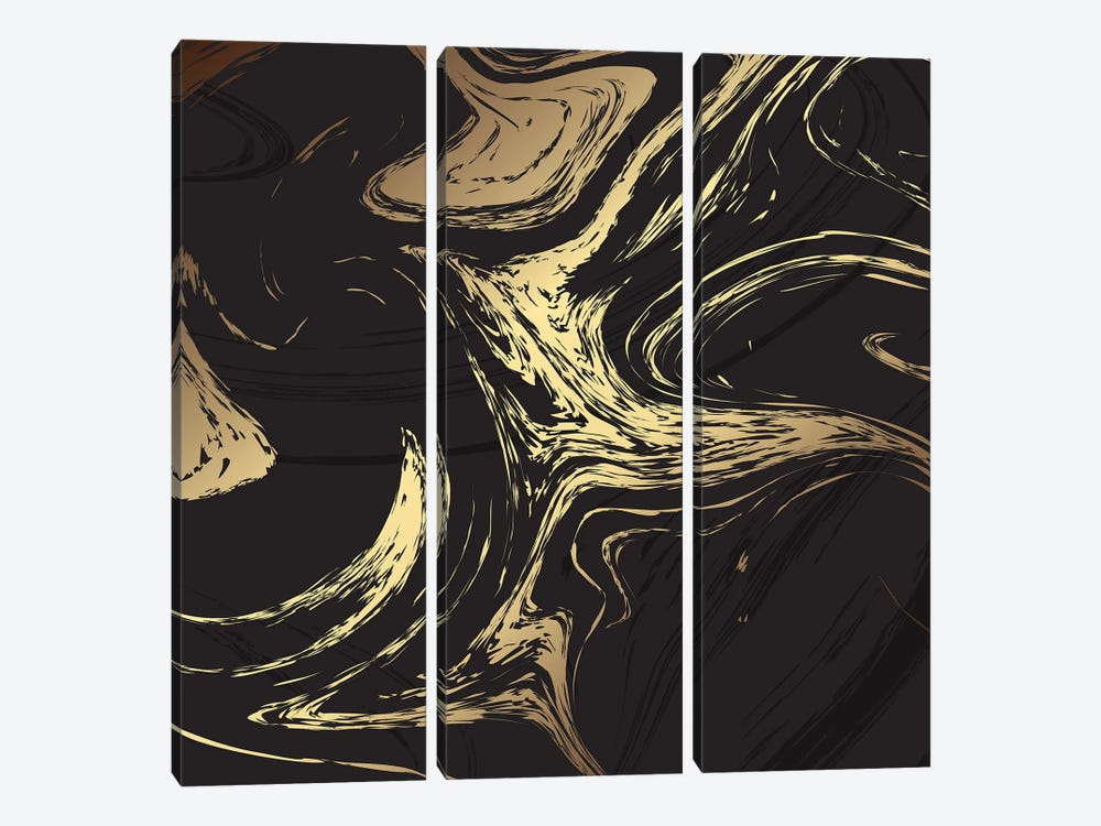 Gold On Black Marble by Artsy Bessy 3-piece Canvas Art Print