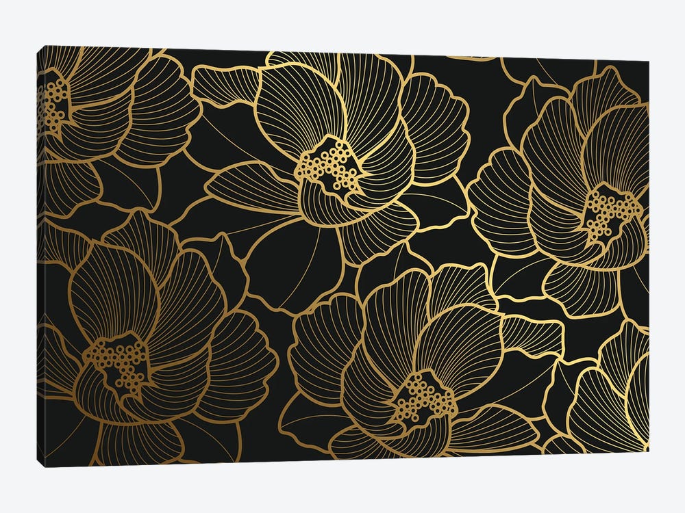 Golden Floral by Artsy Bessy 1-piece Canvas Wall Art