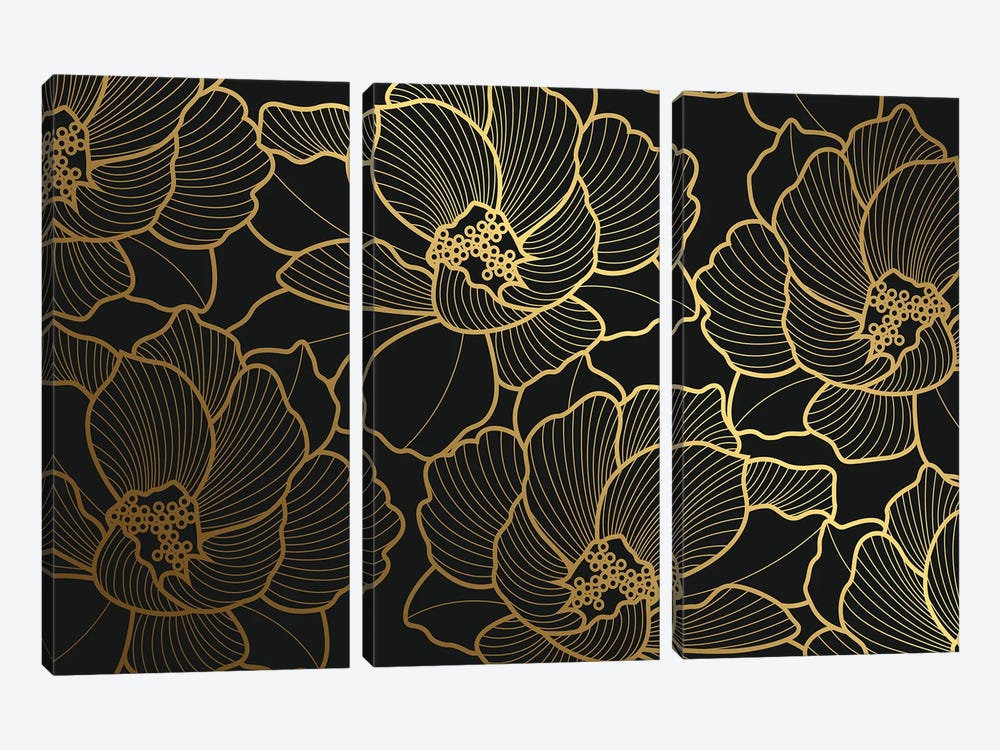 Golden Floral by Artsy Bessy 3-piece Canvas Art