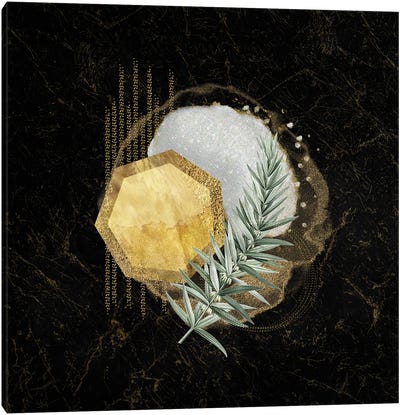 Glam White And Gold Geo Abstract With Leaf Accent Canvas Art Print - Artsy Bessy