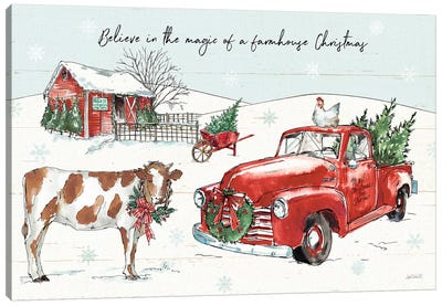 Holiday on the Farm II - Believe Canvas Art Print - Christmas Cow Art