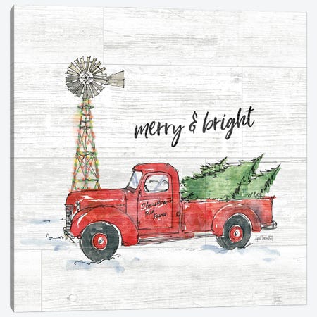 Country Christmas IV Merry and Bright Shiplap Canvas Print #ATA138} by Anne Tavoletti Art Print