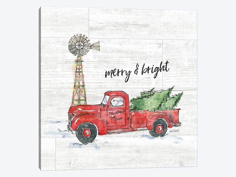 Country Christmas IV Merry and Bright Shiplap 1-piece Canvas Wall Art
