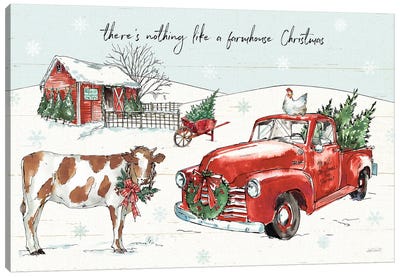 Holiday on the Farm II Canvas Art Print - Christmas Cow Art