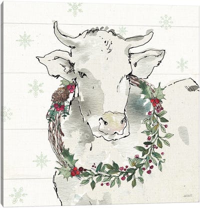 Modern Farmhouse XII Christmas Canvas Art Print - Christmas Cow Art
