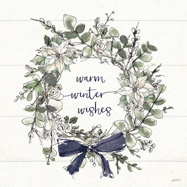 Rustic Winter: Modern Farmhouse VII Christmas Navy Bow by Anne Tavoletti