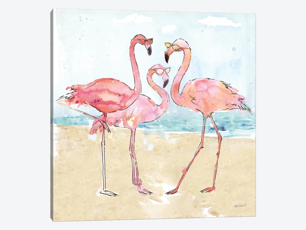 Flamingo Fever Beach by Anne Tavoletti 1-piece Canvas Art