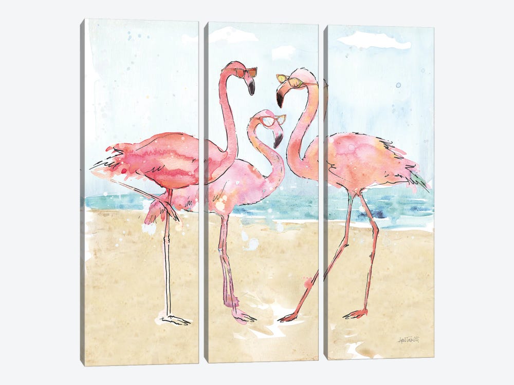 Flamingo Fever Beach by Anne Tavoletti 3-piece Canvas Art
