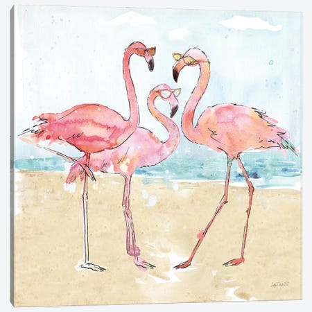 Flamingo Fever Beach Canvas Print #ATA254} by Anne Tavoletti Art Print