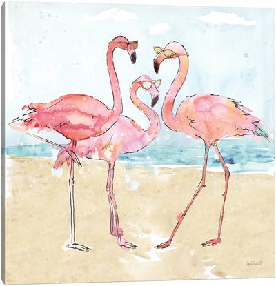 Flamingo Fever Beach Canvas Art Print - Anne Tavoletti