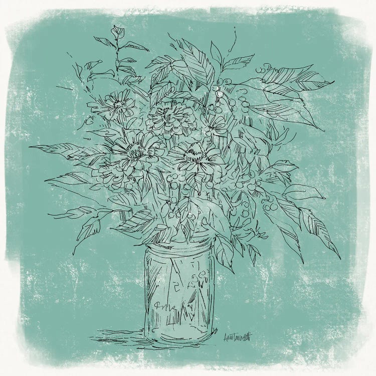 Zinnias In Glass Jar Sketch by Anne Tavoletti wall art