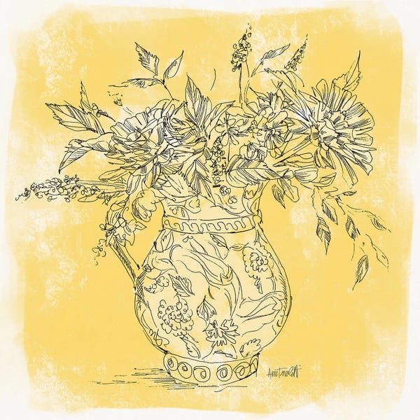 Zinnias: Zinnias In Pitcher Sketch by Anne Tavoletti