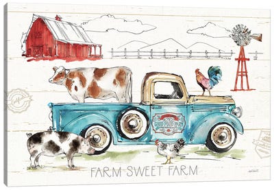 Down on the Farm I Canvas Art Print - Pig Art