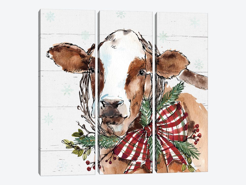 Christmas Cow by Anne Tavoletti 3-piece Canvas Art Print