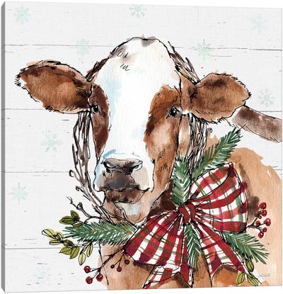 Christmas Cow Canvas Art Print - Animal Art