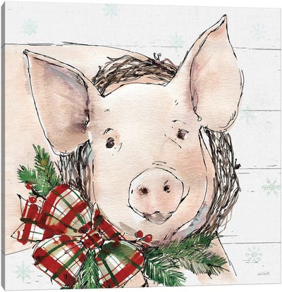 Christmas Pig Canvas Art Print - Farm Animal Art