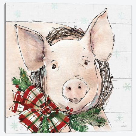 Christmas Pig Canvas Print #ATA49} by Anne Tavoletti Canvas Wall Art