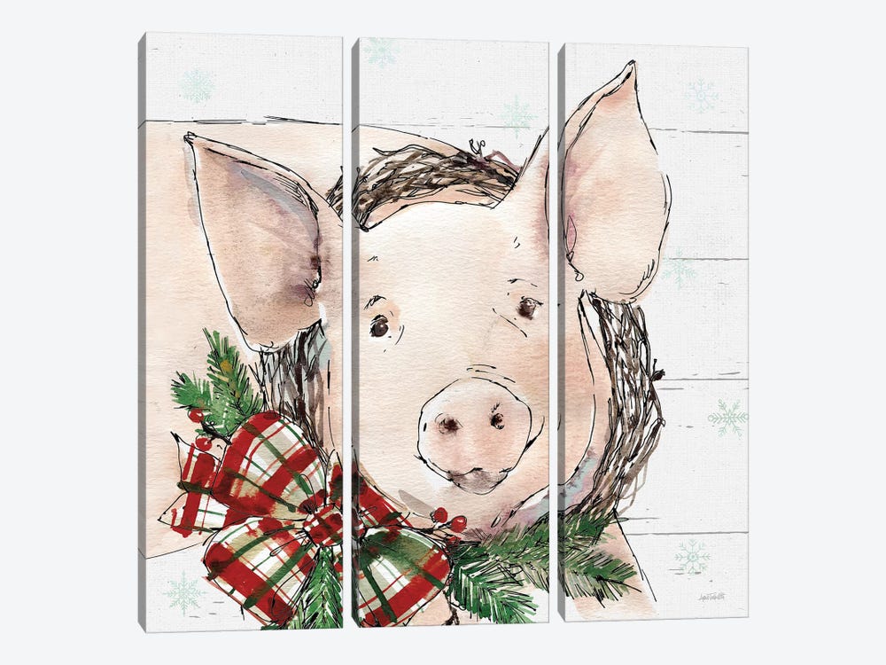 Christmas Pig by Anne Tavoletti 3-piece Canvas Art