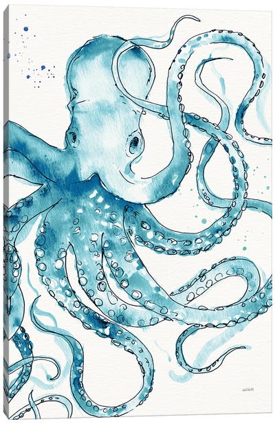 Deep Sea VIII Teal Canvas Art Print - Kids Bathroom Art