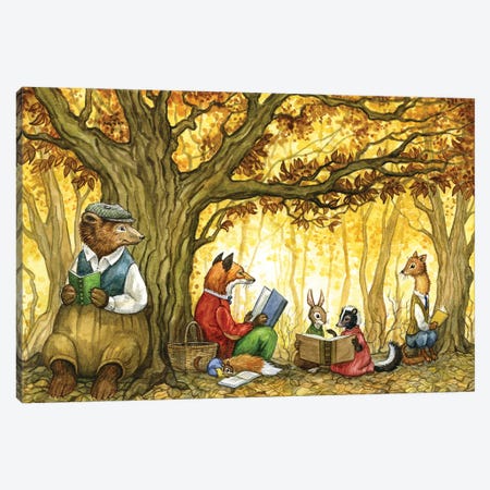 Fall Into Reading With Hector Fox And Friends Canvas Print #ATD15} by Astrid Sheckels Canvas Print