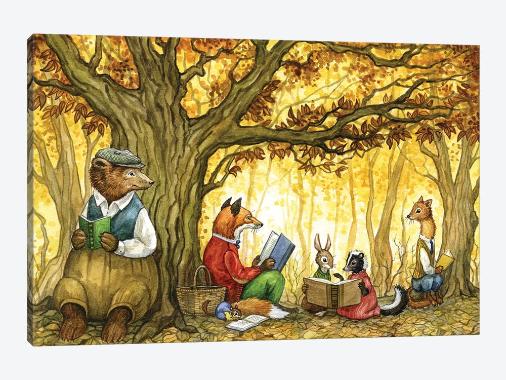 Fall Into Reading With Hector Fox And Friends by Astrid Sheckels 1-piece Canvas Print