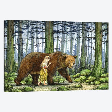 The Girl And The Bear Canvas Print #ATD19} by Astrid Sheckels Canvas Wall Art