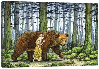 The Girl And The Bear Canvas Art Print - Fairytale Scenes