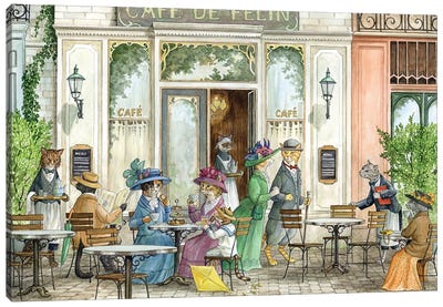 At The Feline Cafe Canvas Art Print - Astrid Sheckels