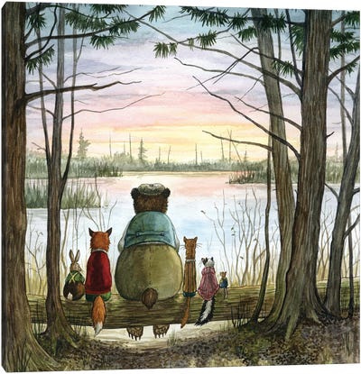 Sunset With Hector Fox And Friends. Canvas Art Print - Forest Art