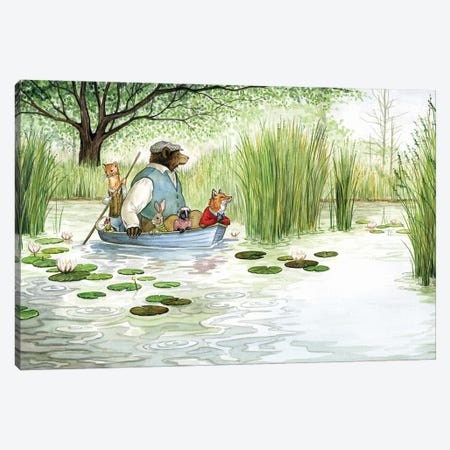 Boating With Hector Fox And Friends Canvas Print #ATD3} by Astrid Sheckels Canvas Wall Art