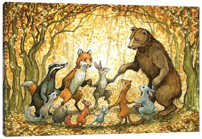 Woodland Reel Canvas Art Print - Squirrels
