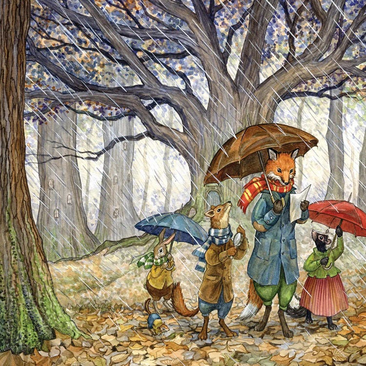 Rainy Day With Hector Fox And Friends by Astrid Sheckels wall art