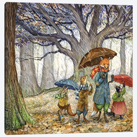 Rainy Day With Hector Fox And Friends Canvas Print #ATD48} by Astrid Sheckels Art Print