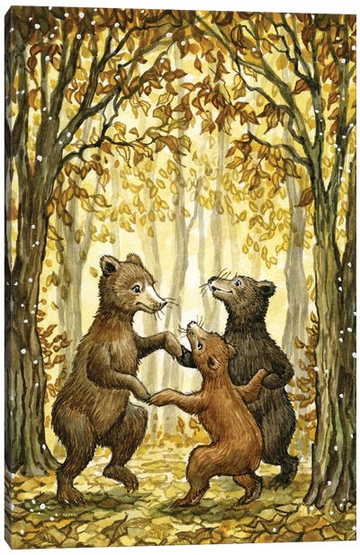 Autumn Dance Of The Bears Canvas Art Print - Fairytale Scenes