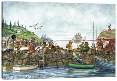 Hound Harbor Canvas Art Print - Rowboat Art