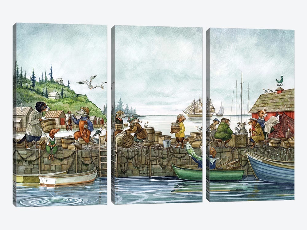 Hound Harbor by Astrid Sheckels 3-piece Canvas Wall Art