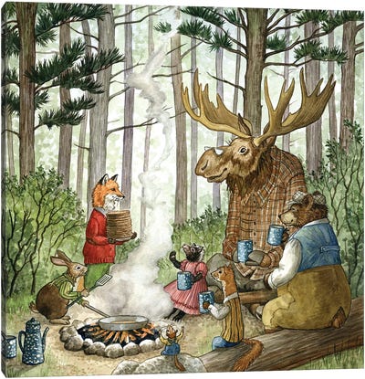 Breakfast With Hector Fox And Friends Canvas Art Print - Deer Art