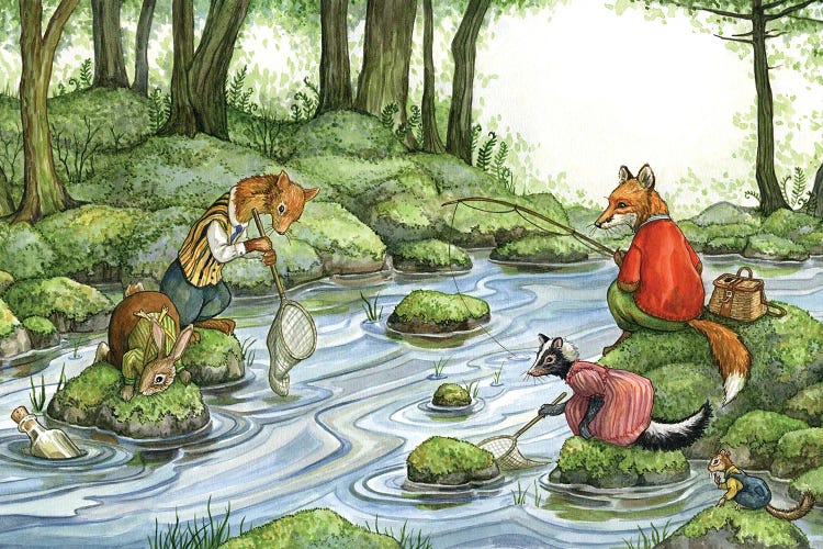 Fishing With Hector Fox And Friends by Astrid Sheckels wall art