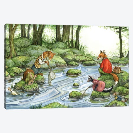 Fishing With Hector Fox And Friends Canvas Print #ATD52} by Astrid Sheckels Canvas Wall Art