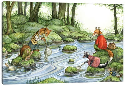 Fishing With Hector Fox And Friends Canvas Art Print - Illustrations 